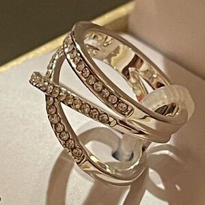 New in box CHARTER CLUB silver plated criss cross Crystal Ring